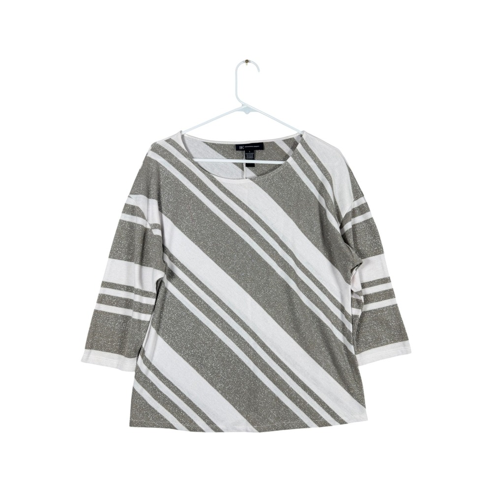 INC International Concepts Womens Large Metallic Striped 3/4‎ Sleeve Knit Top